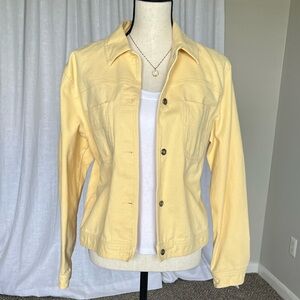 Vintage 90s Y2K Butter Yellow Denim Jean Jacket 100% Cotton Boxy Relaxed Fit L